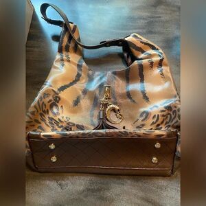 Sharif Hobo Bag Womens Large Brown Cheetah Animal Print Gold Charm Boho